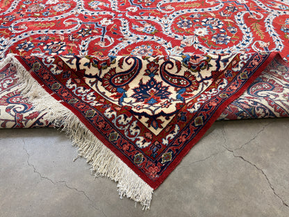 10’2”x14’2” Very Fine Vintage Hand-Knotted Wool Isfahan Persian Rug 10x14 Red All-Over Handmade Carpet