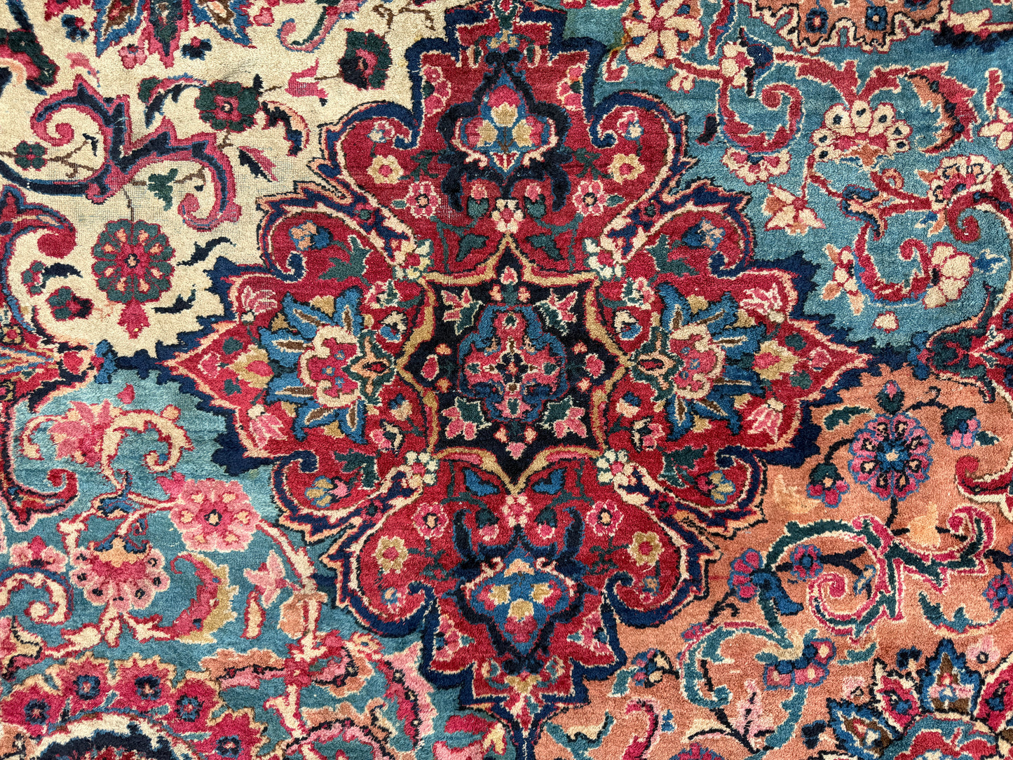13’6”x21’10” Antique Hand-Knotted Very Fine Wool Persian Kerman Area Rug
