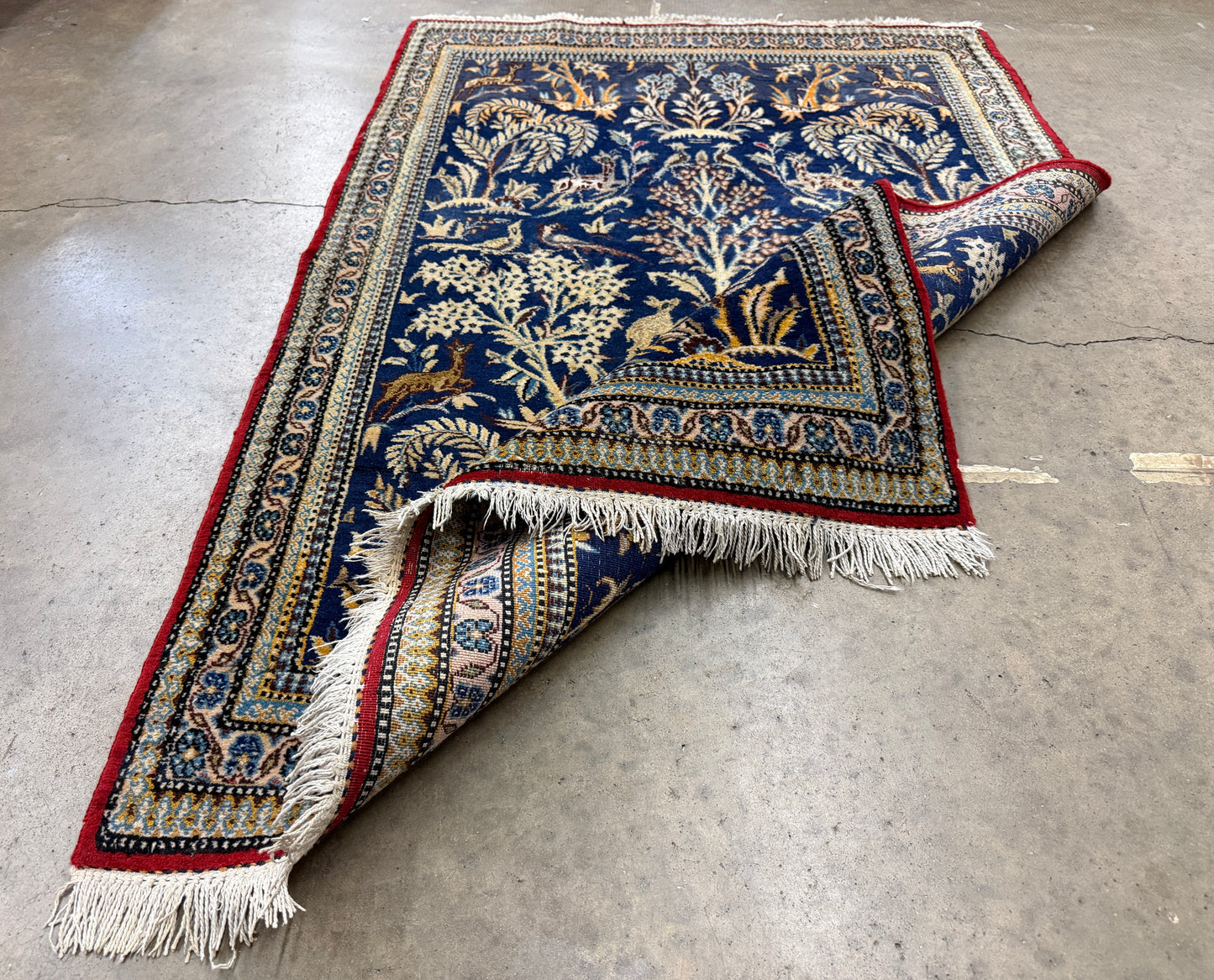 2’9”x4’2” Fine Antique Hand-Knotted Wool Kashan Tree of Life Persian Rug 2x4 Pictorial Handmade Carpet