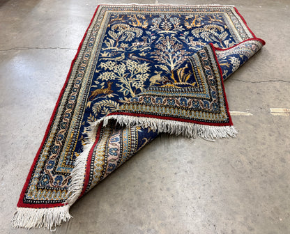 2’9”x4’2” Fine Antique Hand-Knotted Wool Kashan Tree of Life Persian Rug 2x4 Pictorial Handmade Carpet