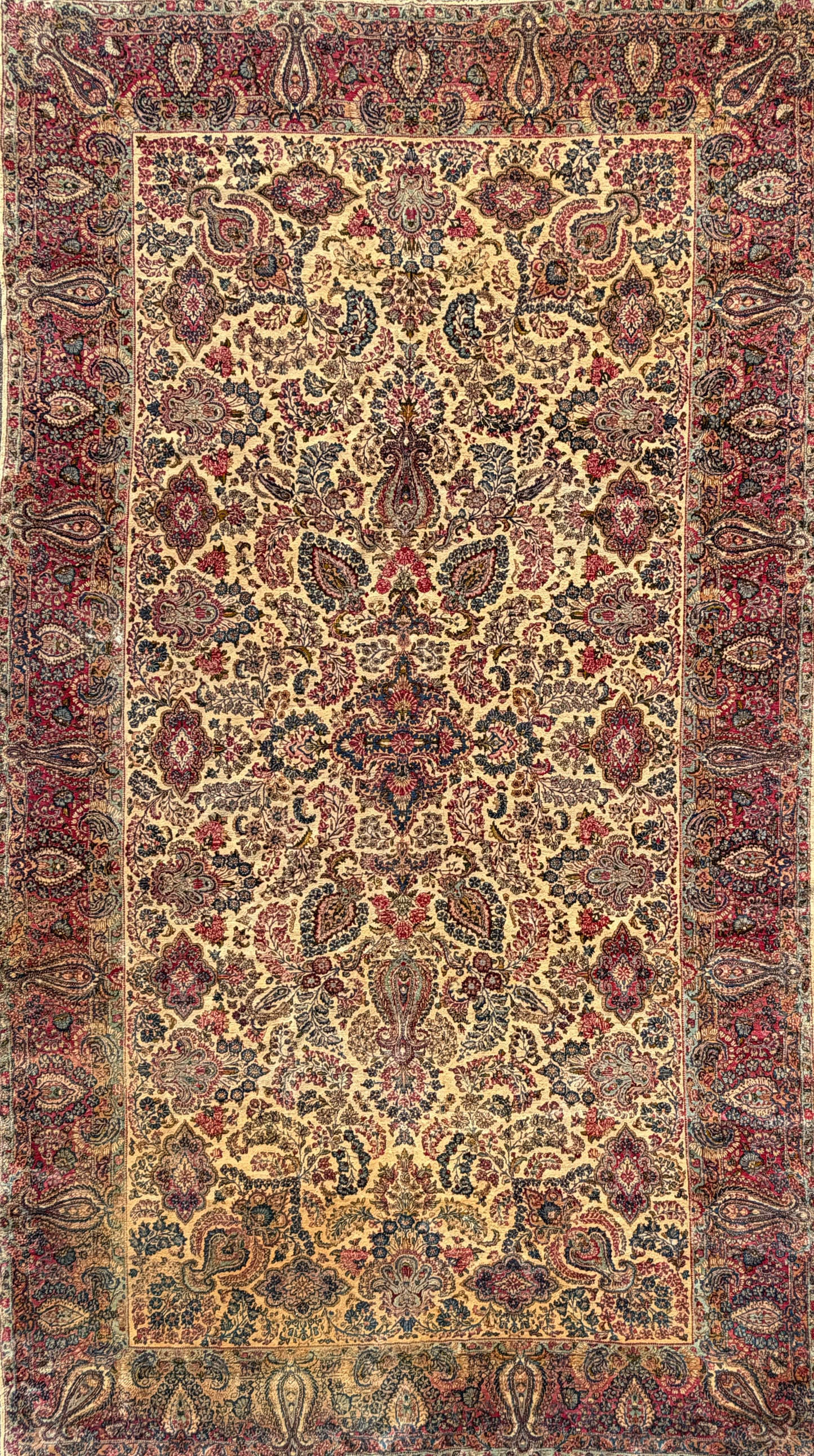 9’10”x17’6” Antique Hand-Knotted Lavar Kerman Persian Area Rug