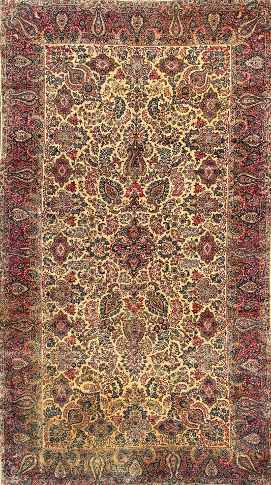 9’10”x17’6” Antique Hand-Knotted Lavar Kerman Persian Area Rug