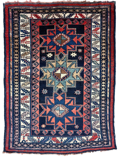 Antique Hand-Knotted Kazak Rug - 4’2”x5’6”