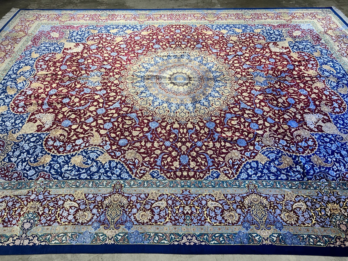 9'7"x12'10" Exquisite Signed Hand-Knotted 100% Silk Qume Rug