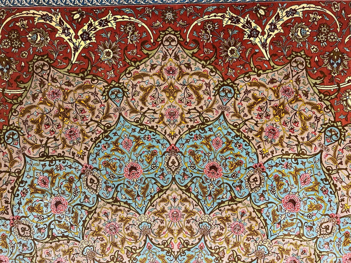 9'9"x13'4" Exquisite Signed Hand-Knotted 100% Silk Qume Rug
