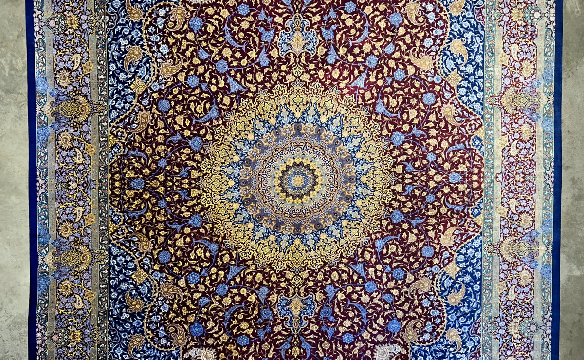 9'7"x12'10" Exquisite Signed Hand-Knotted 100% Silk Qume Rug