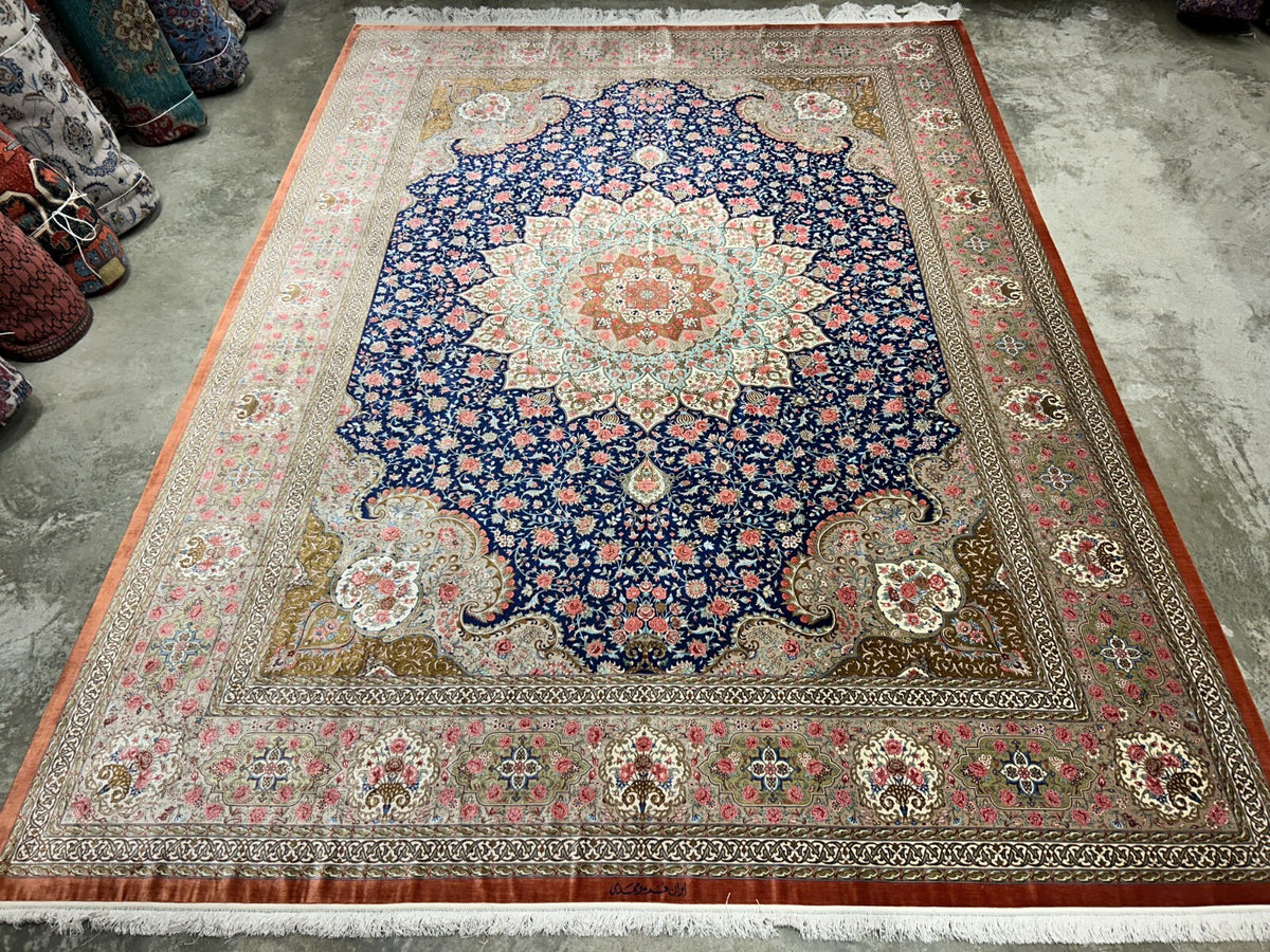 9'11"x13'6" Exquisite Signed Hand-Knotted 100% Silk Qume Rug
