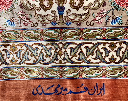 9'11"x13'6" Exquisite Signed Hand-Knotted 100% Silk Qume Rug