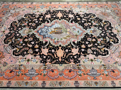 Hand-Knotted-60-Raj-Persian-Tabriz-Rug-6x10-7x10