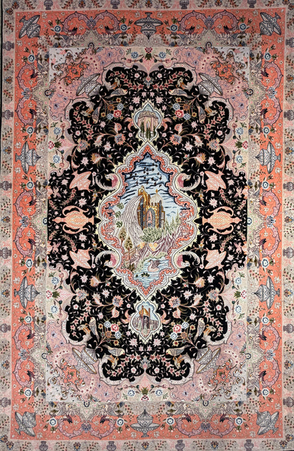 Hand-Knotted-60-Raj-Persian-Tabriz-Rug-6x10-7x10