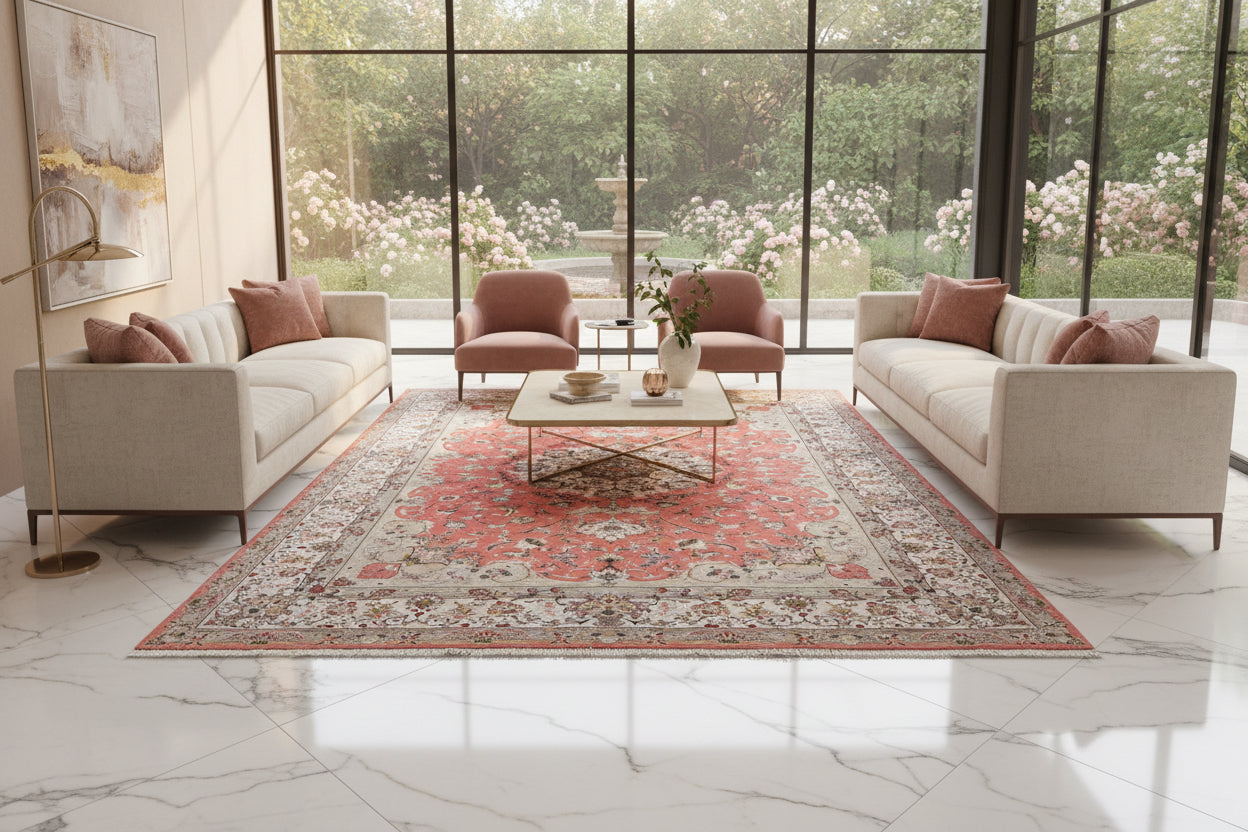 8'4"x12'3" Very Fine Hand-Knotted Wool & Silk Tabriz Rug