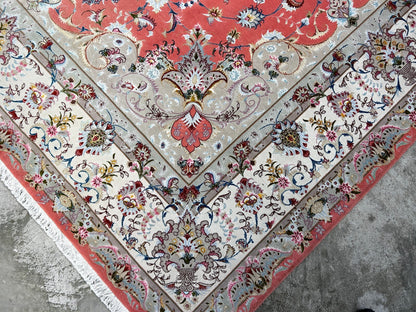 8'4"x12'3" Very Fine Hand-Knotted Wool & Silk Tabriz Rug