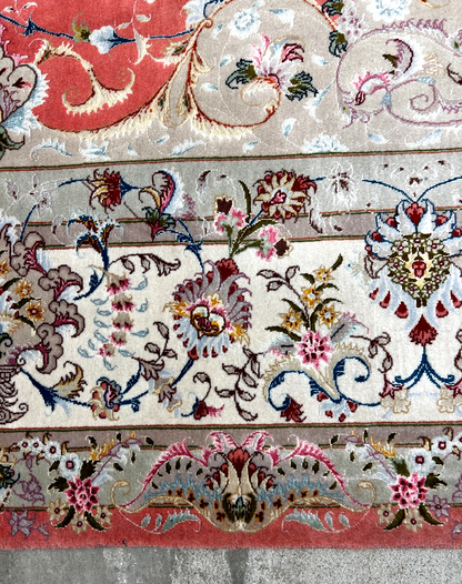 8'4"x12'3" Very Fine Hand-Knotted Wool & Silk Tabriz Rug