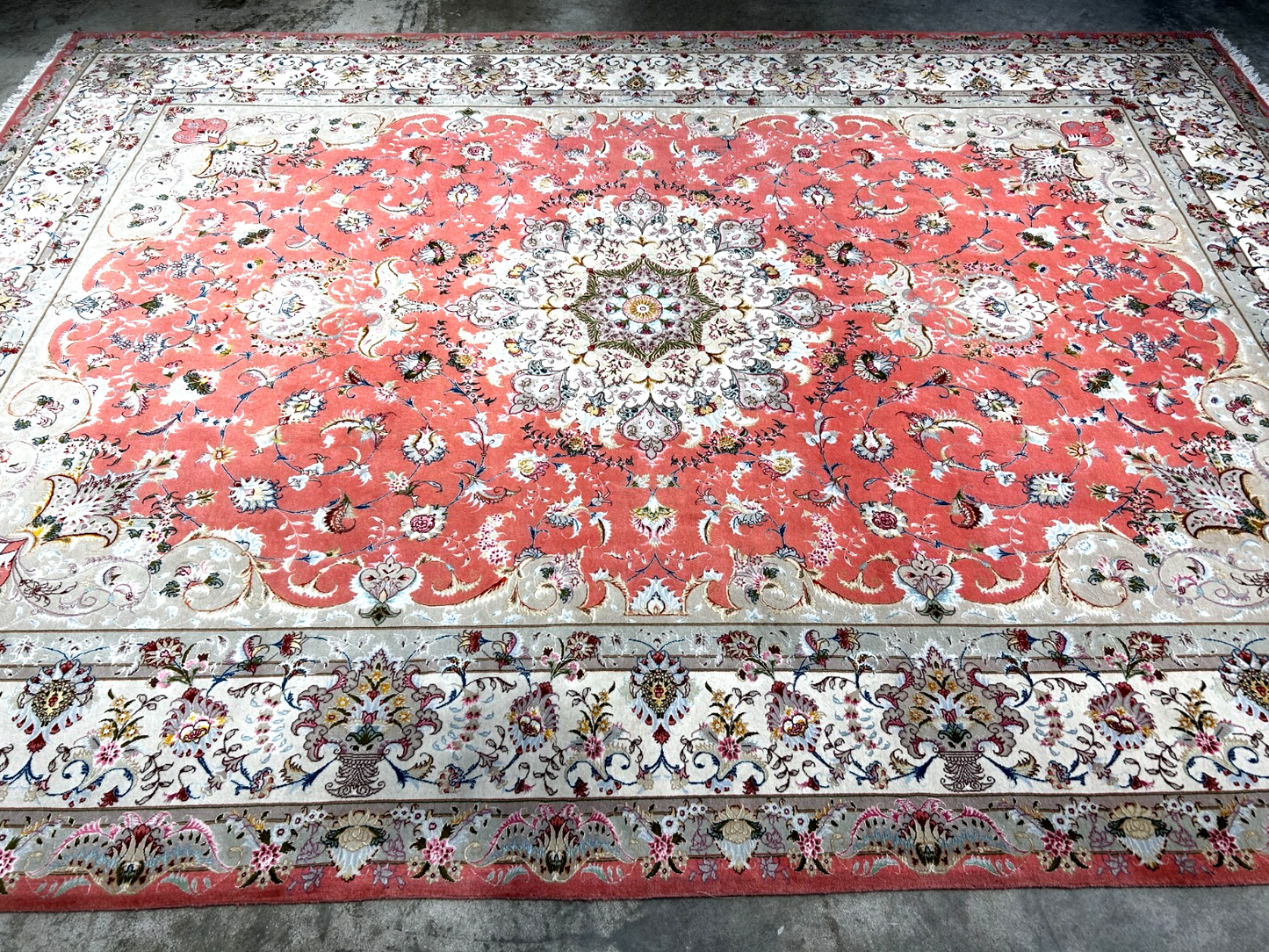8'4"x12'3" Very Fine Hand-Knotted Wool & Silk Tabriz Rug