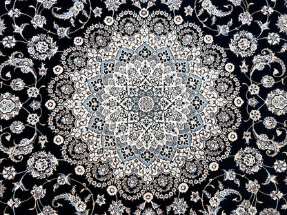  8'3"x11'10'' Very Fine Silk & Wool Habibian Nain Area Rug - Area Carpet