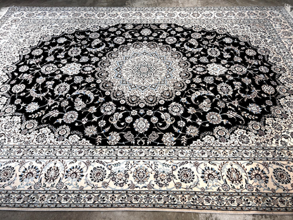  8'3"x11'10'' Very Fine Silk & Wool Habibian Nain Area Rug - Area Carpet