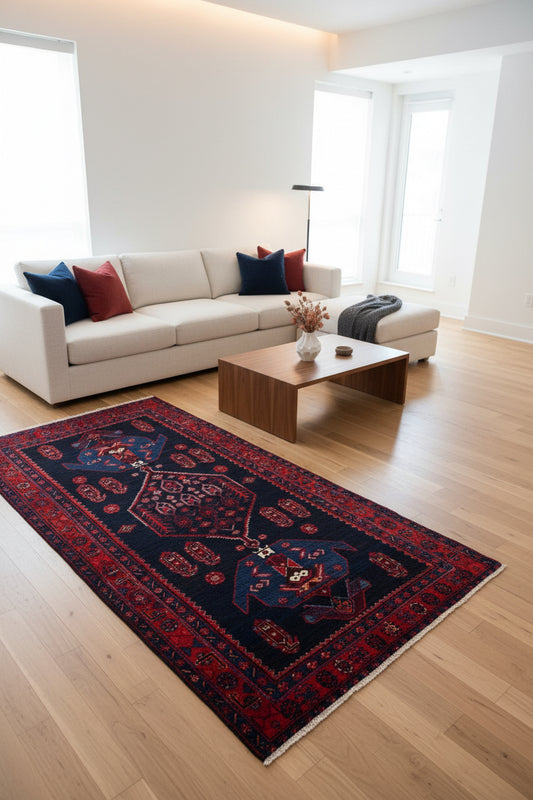4'7" x 9'9'' Hand-Knotted 100% Lamb Wool Bidjare Area Rug