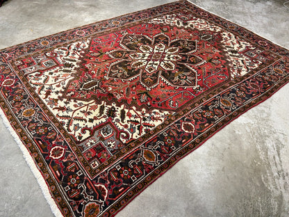 6'7"x9'5" Hand-Knotted 100% Wool Heriz Carpet - Area Rug