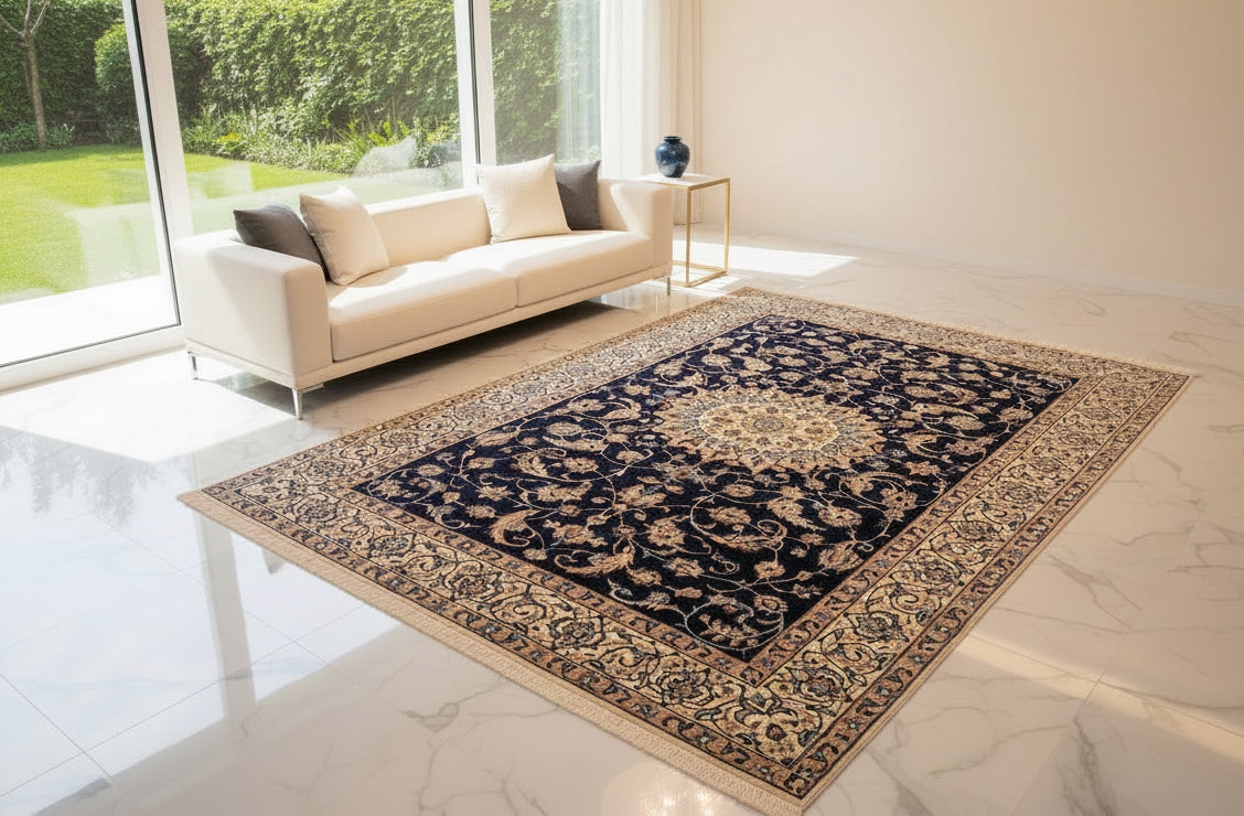 6'5"x10'1" Hand-Knotted Silk & Wool Blend Carpet - Nain Area Rug