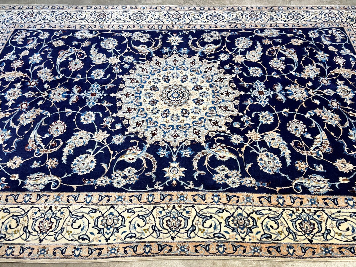6'5"x10'1" Hand-Knotted Silk & Wool Blend Carpet - Nain Area Rug