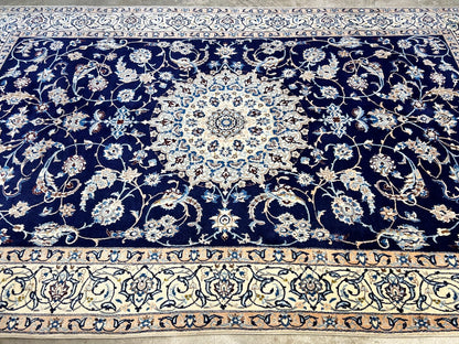6'5"x10'1" Hand-Knotted Silk & Wool Blend Carpet - Nain Area Rug