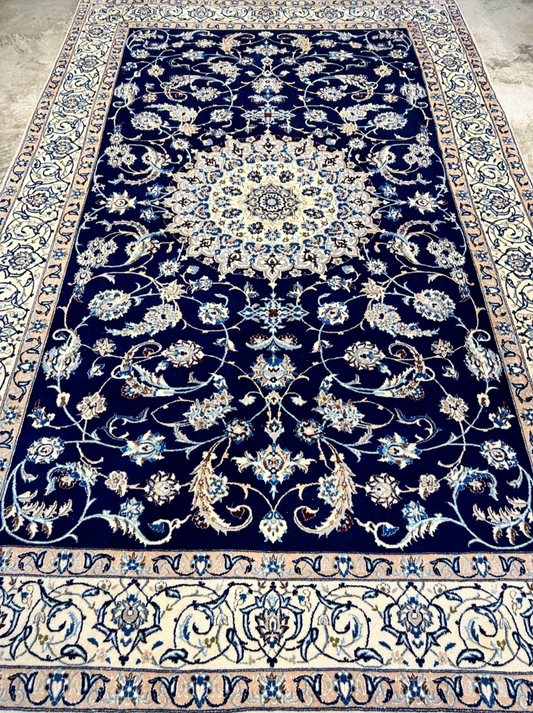 6'5"x10'1" Hand-Knotted Silk & Wool Blend Carpet - Nain Area Rug