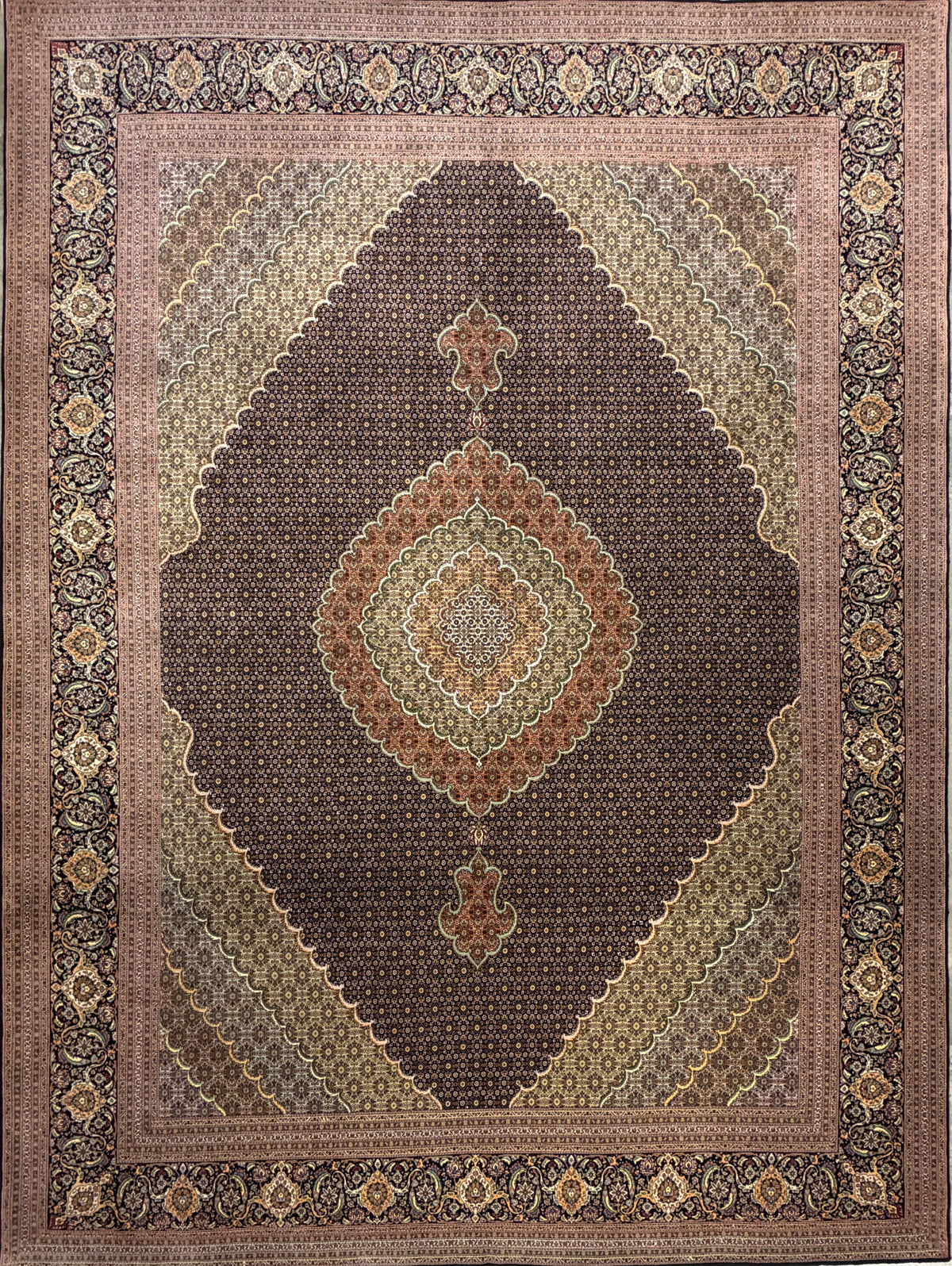 Hand-Knotted Persian Tabriz Mahi Rug - 9’11”x13’2”