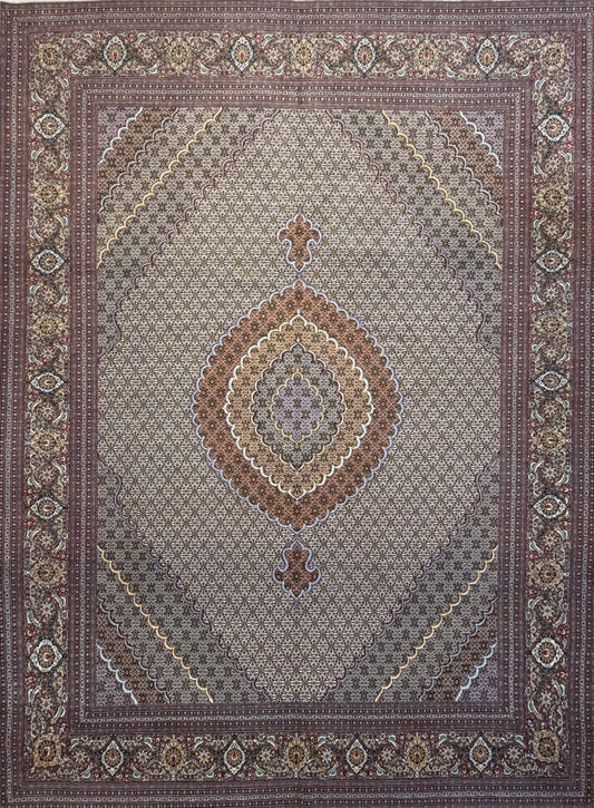 Hand-Knotted 60 Raj Persian Tabriz Mahi Rug - 10’x13’2”