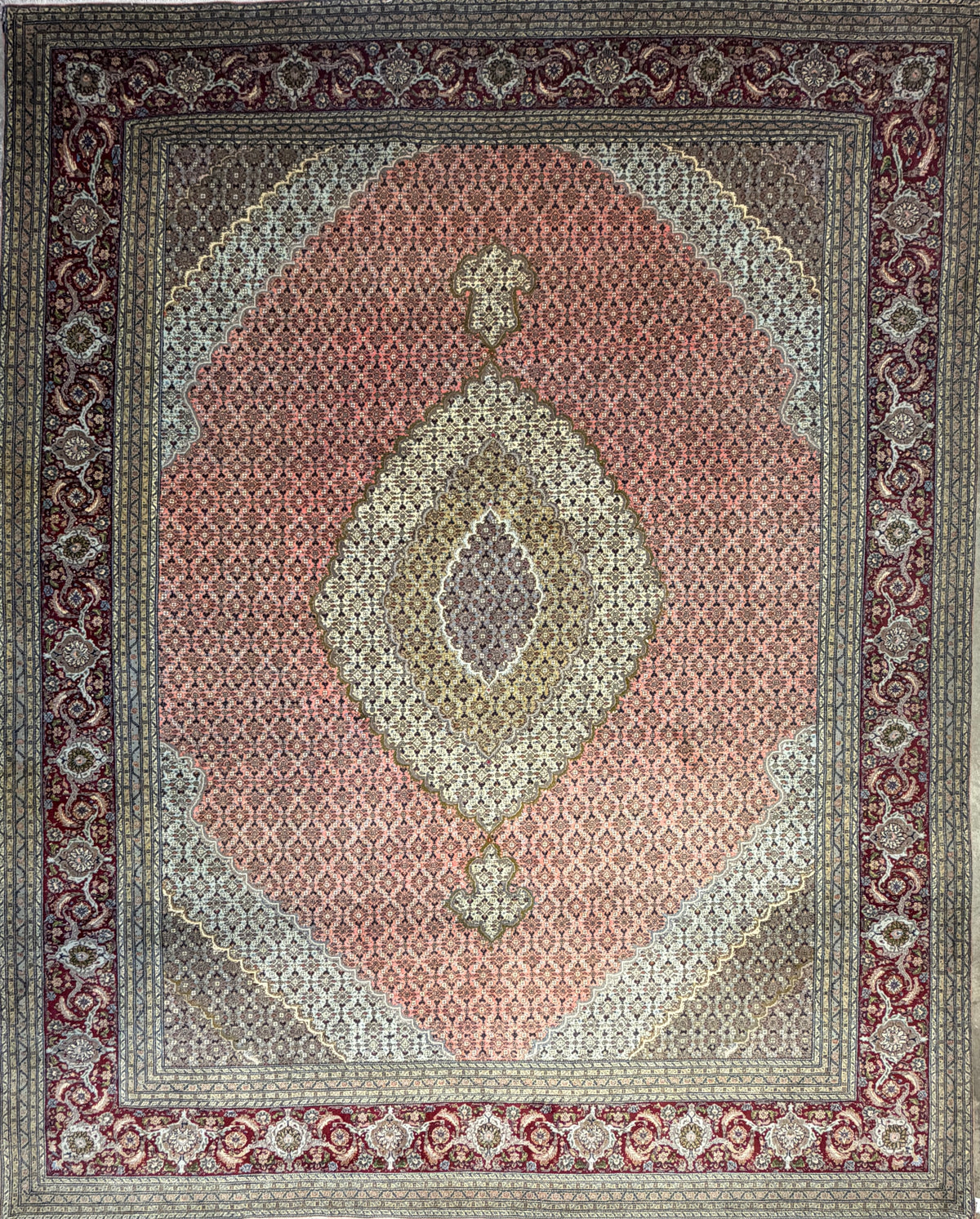 Hand-Knotted Persian Tabriz Mahi Rug - 9’10”x12’3”