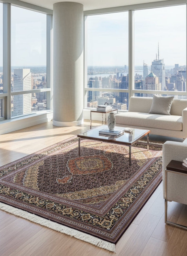 5'1"x6'8" Fine Hand-Knotted Wool & Silk Blend Tabrize Mahi Carpet - Area Rug