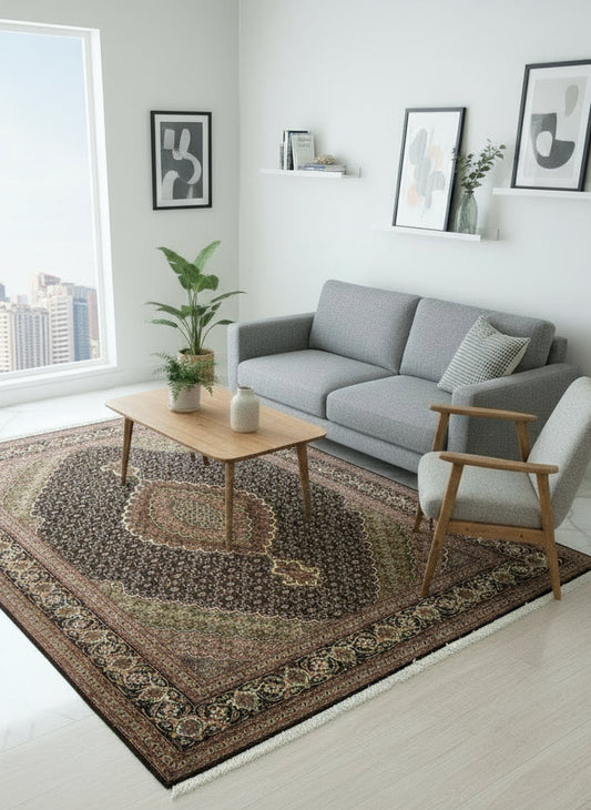 5'x6'7" Fine Hand-Knotted Wool & Silk Blend Tabrize Mahi Carpet - Area Rug