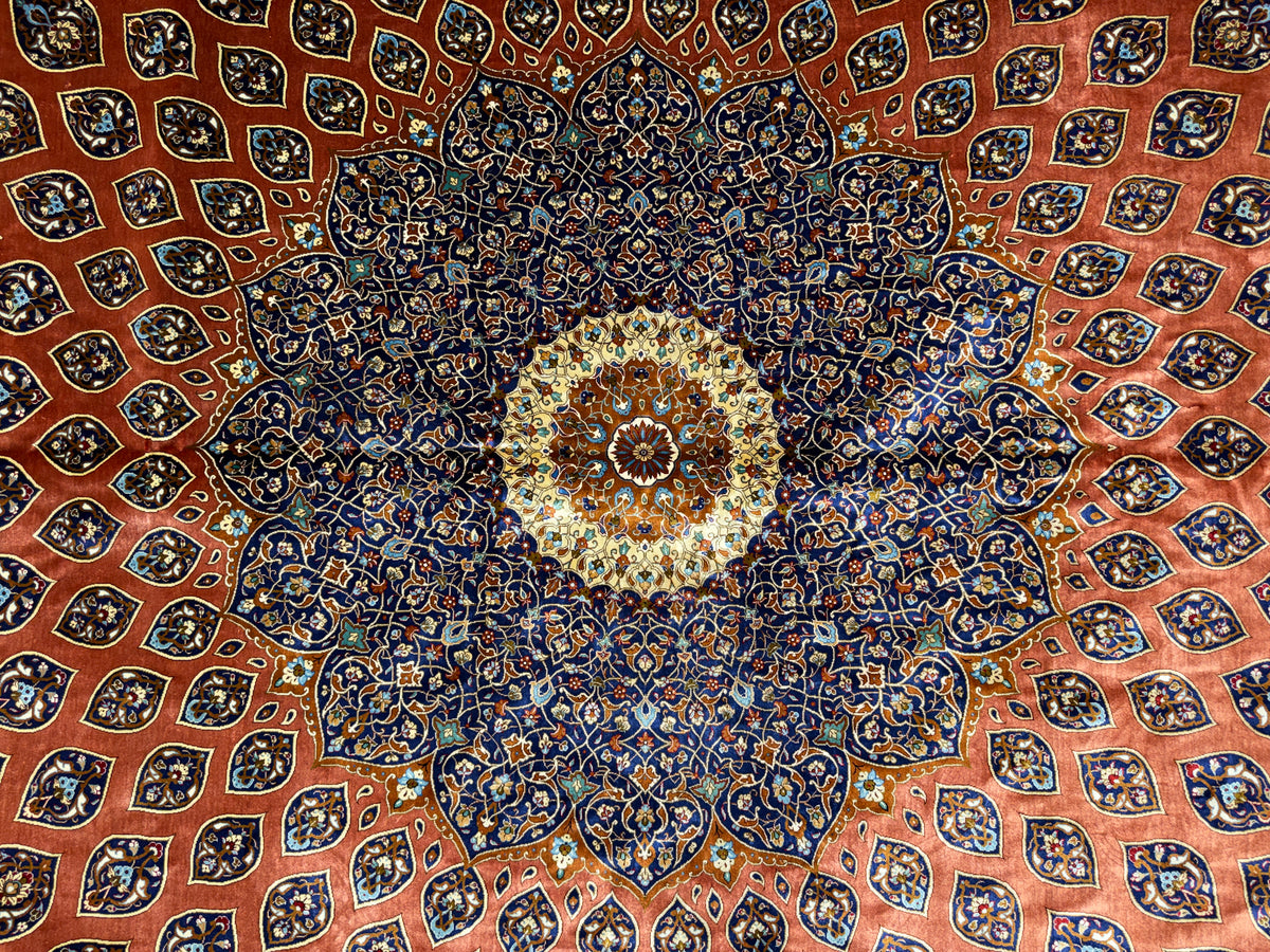 Hand-Knotted 100% Silk Persian Qum Rug - Signed Mohammadi - Dome Design - 11’3”x16’5”