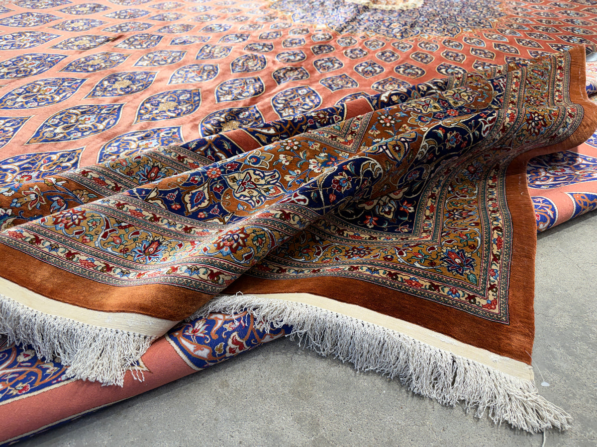 Hand-Knotted 100% Silk Persian Qum Rug - Signed Mohammadi - Dome Design - 11’3”x16’5”