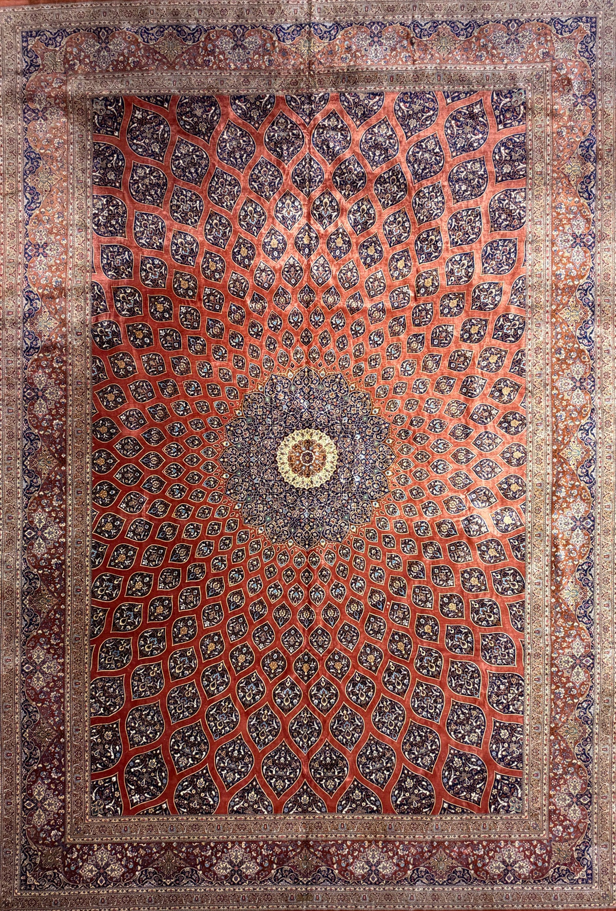 Hand-Knotted 100% Silk Persian Qum Rug - Signed Mohammadi - Dome Design - 11’3”x16’5”
