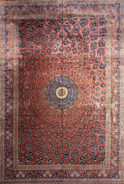 Hand-Knotted 100% Silk Persian Qum Rug - Signed Mohammadi - Dome Design - 11’3”x16’5”
