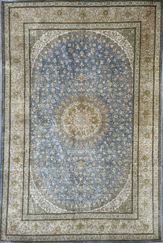 Luxurious Hand-Knotted 100% Silk Persian Qum Rug - Signed - 3’4”x4’11”