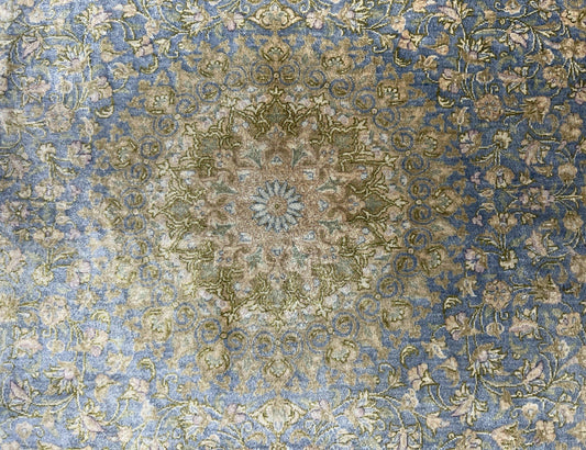 Luxurious Hand-Knotted 100% Silk Persian Qum Rug - Signed - 3’4”x4’11”