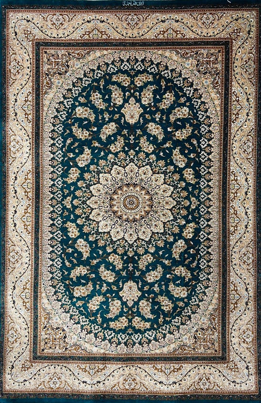 Luxurious Hand-Knotted 100% Silk Persian Qum Rug - Signed - 3'2"x5'