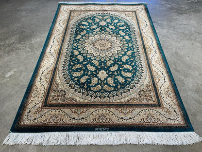 Luxurious Hand-Knotted 100% Silk Persian Qum Rug - Signed - 3'2"x5'