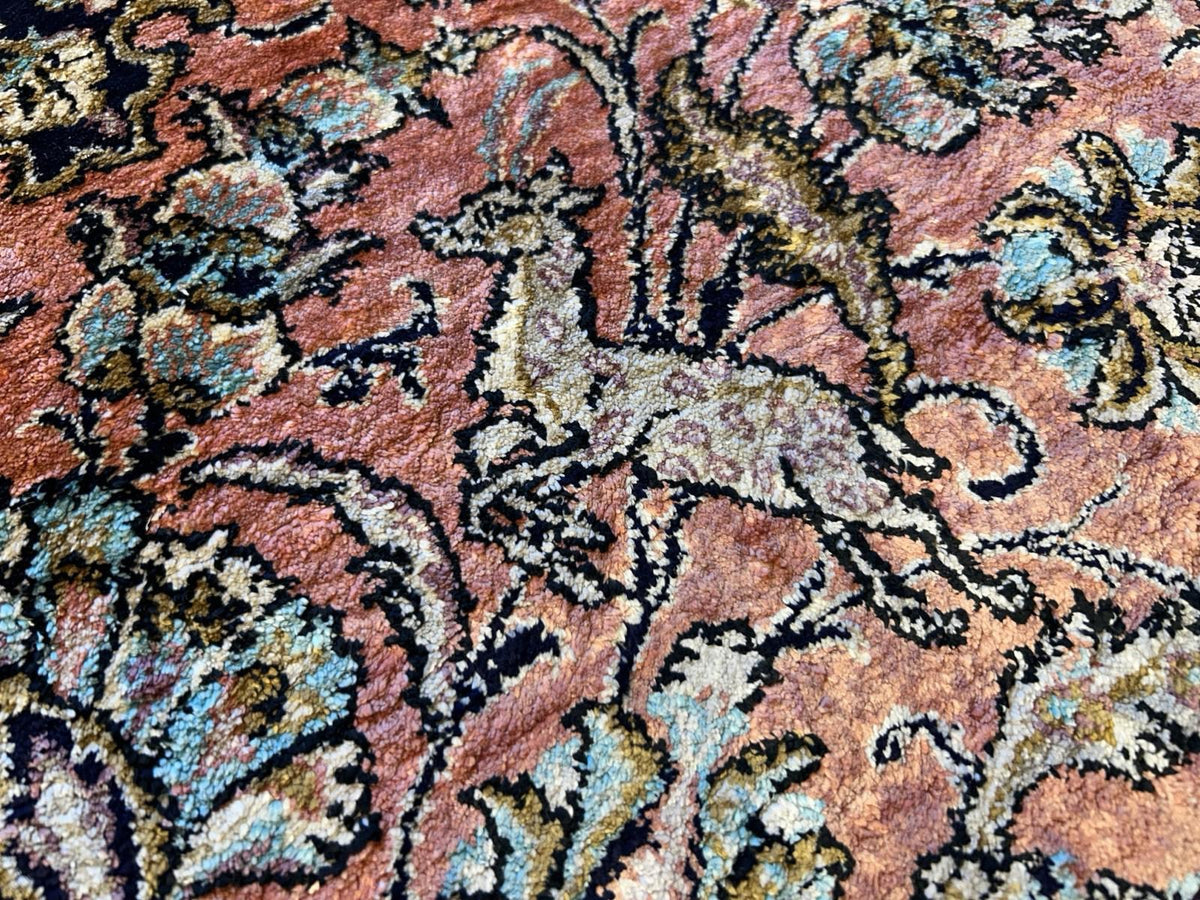 Luxurious Hand-Knotted 100% Silk Pictorial Persian Qum Rug - 3’4”x5’1”