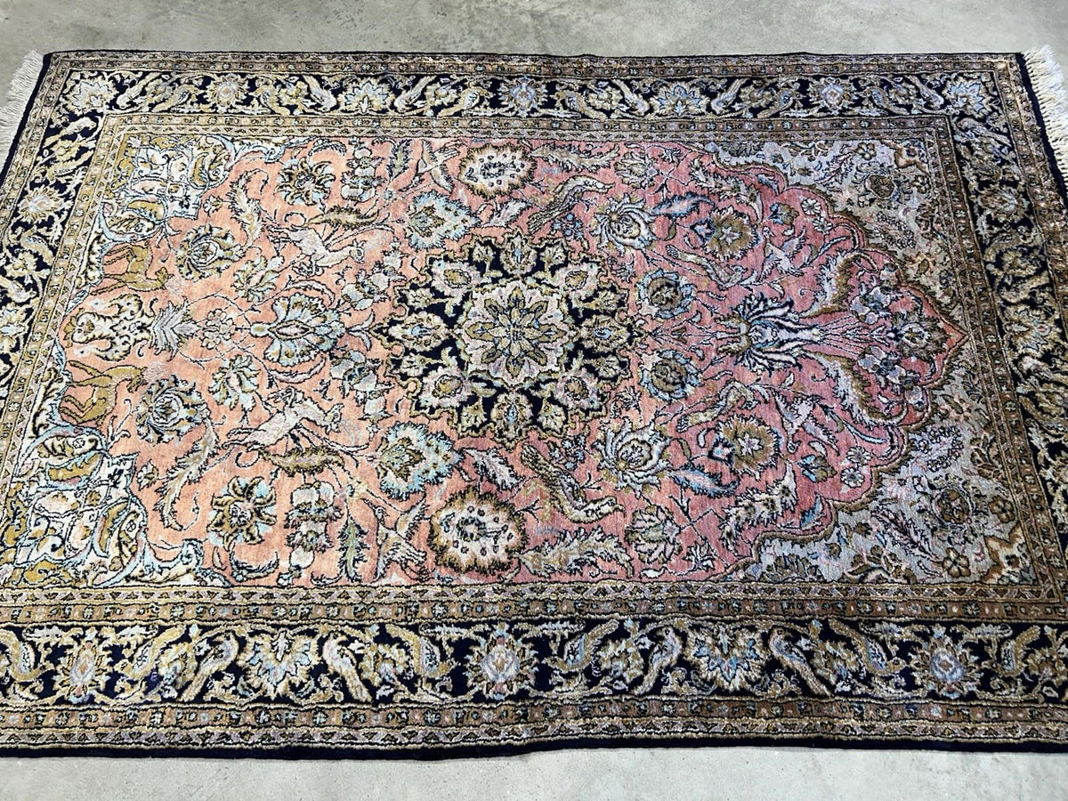 Luxurious Hand-Knotted 100% Silk Pictorial Persian Qum Rug - 3’4”x5’1”
