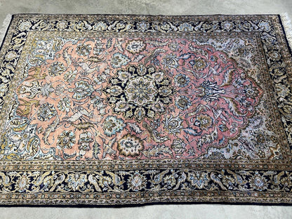 Luxurious Hand-Knotted 100% Silk Pictorial Persian Qum Rug - 3’4”x5’1”