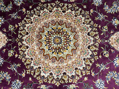 Luxurious Hand-Knotted 100% Silk Persian Qum Rug - Signed - 3'3"x4'9"
