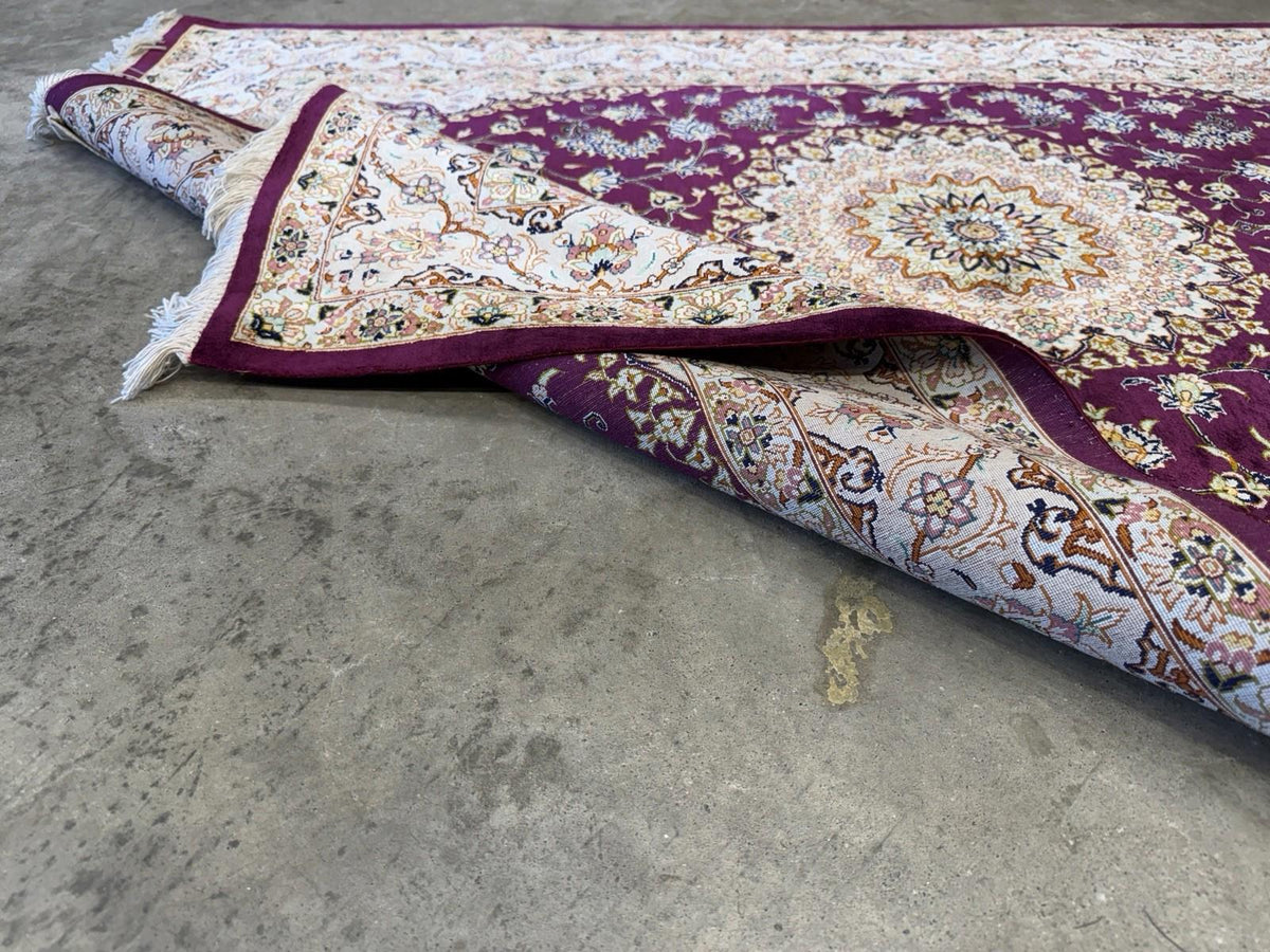 Luxurious Hand-Knotted 100% Silk Persian Qum Rug - Signed - 3'3"x4'9"