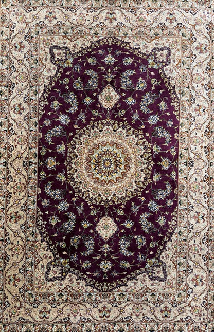 Luxurious Hand-Knotted 100% Silk Persian Qum Rug - Signed - 3'3"x4'9"