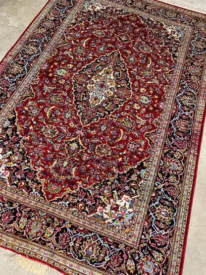 Hand-Knotted 100% Silk Persian Qum Rug- 4'4"x6'6"