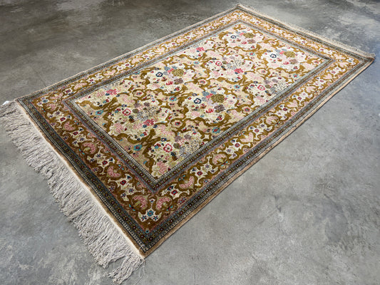 Hand-Knotted Silk Persian Qum Rug - 4’6”x7’2”
