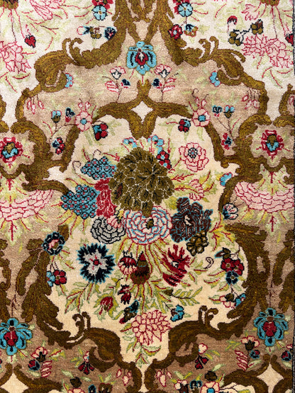 Hand-Knotted Silk Persian Qum Rug - 4’6”x7’2”
