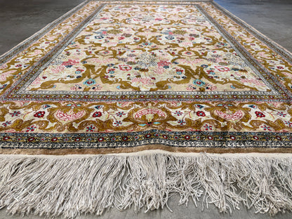 Hand-Knotted Silk Persian Qum Rug - 4’6”x7’2”