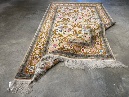 Hand-Knotted Silk Persian Qum Rug - 4’6”x7’2”